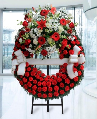 Corona Funeraria Roja y Blanca
